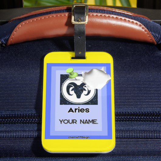 Urlaub H01 #PinnedMyZodiac! Gepäck-Tag Aries Gepäckanhänger (Vorderseite Insitu 2)