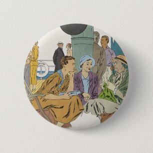 Urlaub im Vintage-Stil, Passagiere Kreuzfahrtschif Button