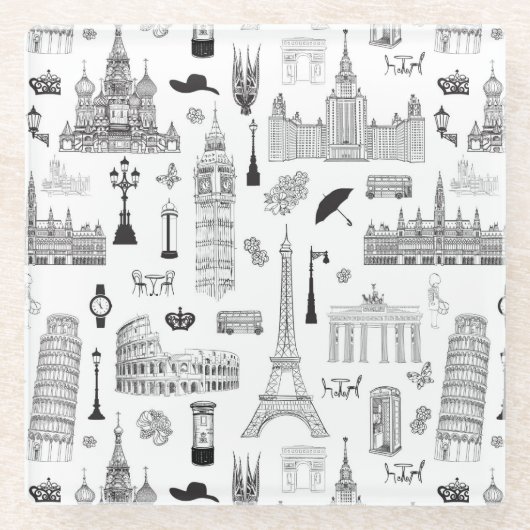 Urlaub in Europa Muster Glasuntersetzer (Vorderseite)