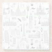 Urlaub in Europa Muster Glasuntersetzer (Rückseite)