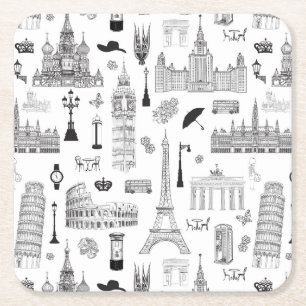 Urlaub in Europa Muster Rechteckiger Pappuntersetzer