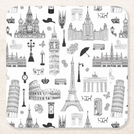 Urlaub in Europa Muster Rechteckiger Pappuntersetzer (Vorderseite)