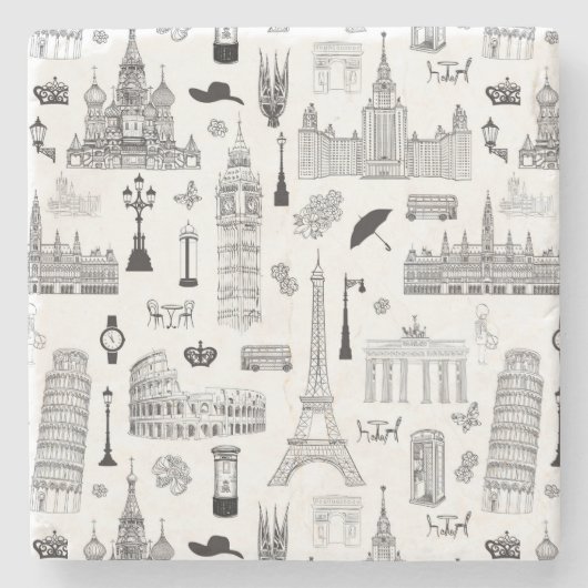 Urlaub in Europa Muster Steinuntersetzer (Vorderseite)