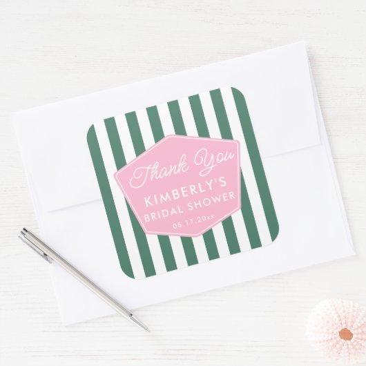 Urlaub in Rosa und Grün des Brautparty der 50er Ja Quadratischer Aufkleber (Umschlag)