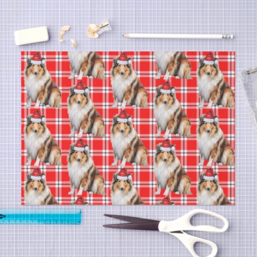 Urlaub Kariert mit Rough Collie Dog Weihnachten Seidenpapier (Handwerk)