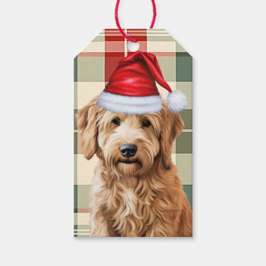Urlaub Kariert und Goldendoodle Dog Weihnachten Geschenkanhänger (Vorderseite)