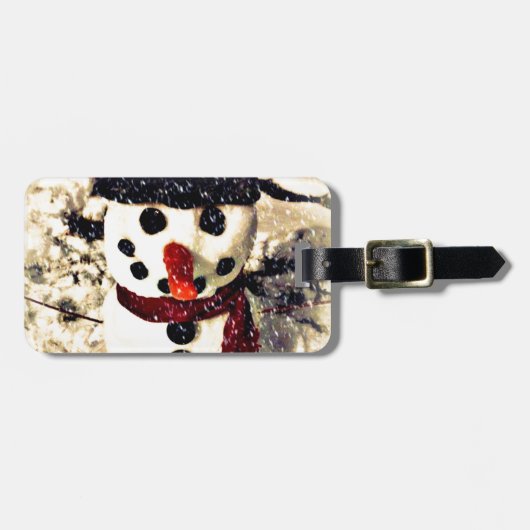 Urlaub lassen es schneebezaubernden Schneemann Gepäckanhänger (Vorderseite horizontal)