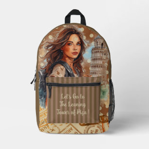 Urlaub, Lasst uns zum Schiefen Turm von Pisa gehen Bedruckter Rucksack