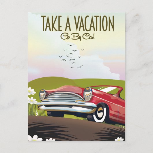 Urlaub machen - mit dem Auto fahren Postkarte (Vorderseite)