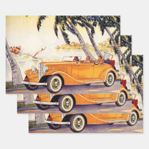 Urlaub mit der Familie im Oldtimer-Cabrio Geschenkpapier Set