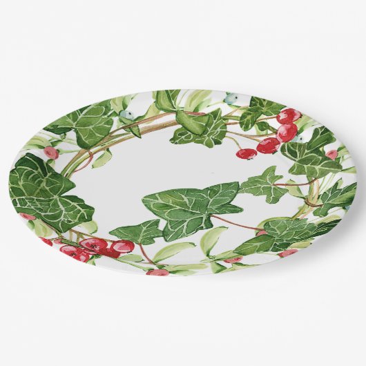 Urlaub mit Obst und Gemüse Pappteller (Schrägansicht)