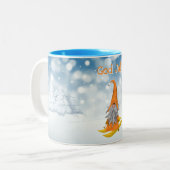 Urlaub| Nisse-Skiwald-Schnee-Orange Zweifarbige Tasse (Vorderseite Links)