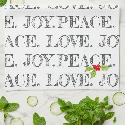 Urlaub PEACE. LIEBE. JOY. Christmas Holly Artisan Geschirrtuch (Gefaltet)