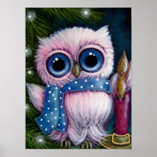 URLAUB PINK OWL w SCARF & CANDLE 12" X 16" Poster