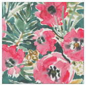 URLAUB POPPIES Red Green Lush Floral Stoff (Nahaufnahme)