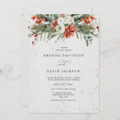 Urlaub Rustikale Pine Greenery & Red Berries Hochz Einladung (Vorne/Hinten)