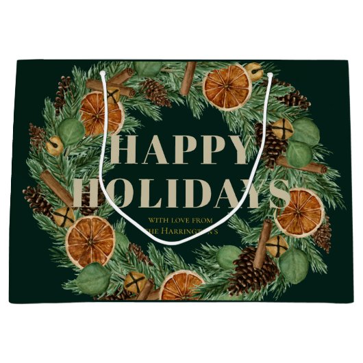 Urlaub Rustikaler Kiefernrost Orangefarbenes Wasse Große Geschenktüte (Vorderseite)