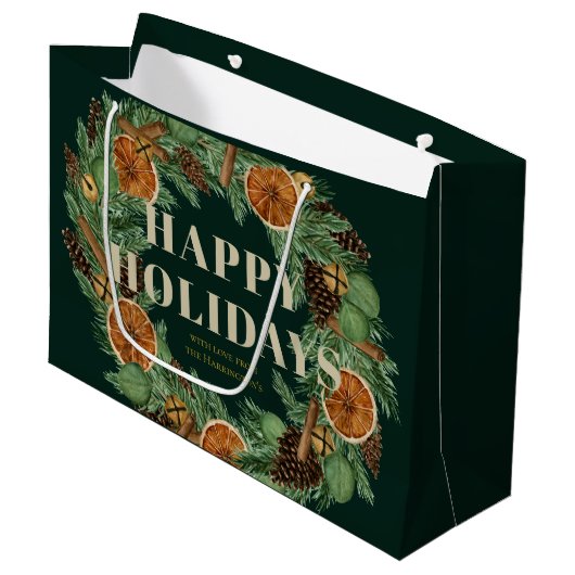 Urlaub Rustikaler Kiefernrost Orangefarbenes Wasse Große Geschenktüte (Vorderseite Schrägansicht)