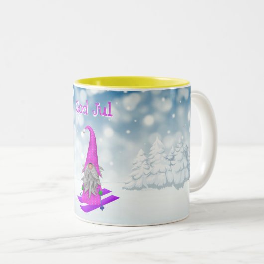 Urlaub| Schneeschuhrosa Nisse Zweifarbige Tasse (VorderseiteRechts)