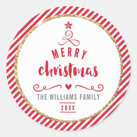 URLAUB SIEGEL fröhlicher Weihnachtsbaum Roter Stre Runder Aufkleber (Vorderseite)