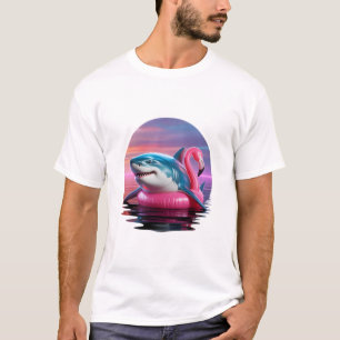 Urlaub Vaporwave Shark in Flamingo Pool Floß T-Shirt