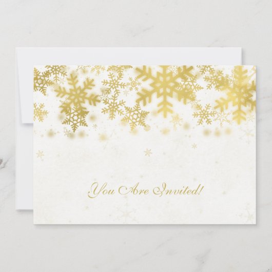 Urlaub / Weihnachtsfest Party Gold Winterschneeflo Einladung (Rückseite)