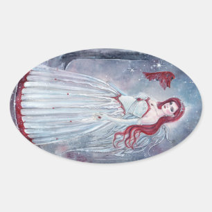 Urlaubengel mit Aufklebern von Kardinal von Renee Ovaler Aufkleber