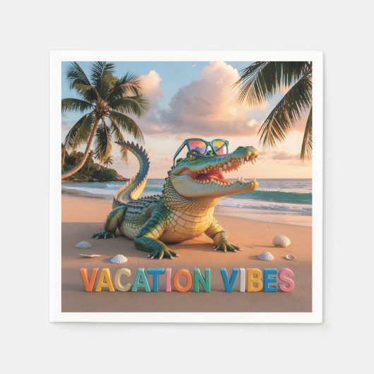"Urlaubs-Vibes" Cooler Krokodil am Strand Serviette (Vorderseite)
