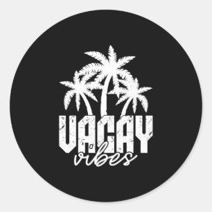Urlaubs-Vibes Palmen retro vintage Strand Sommer Runder Aufkleber
