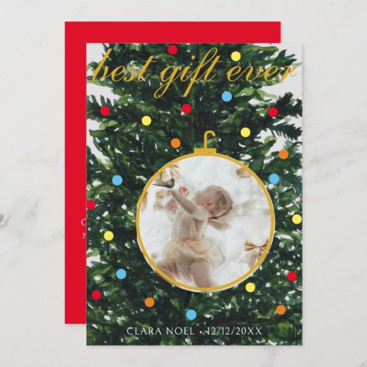 Urlaubshaus und Ornament Geburtsankündigung Feiertagskarte (Vorne/Hinten)