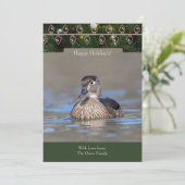 Urlaubskarte mit Holzente Feiertagskarte (Stehend Vorderseite)