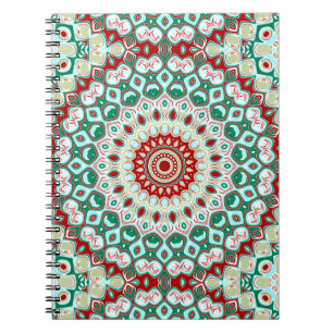 Urlaubsmandala in Rot, Grün und Winterweiß Notizblock