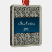 Urlaubsmaske Damask Premium Platz, Blau Silbernes Ornament (Rechts)