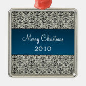 Urlaubsmaske Damask Premium Platz, Blau Silbernes Ornament (Vorne)