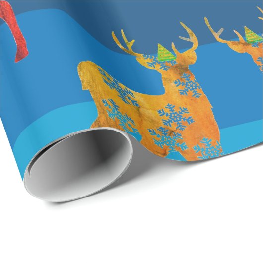 Urlaubspapier für Hirsche Schneeflocken Geschenkpapier (Rolleneckpunkt)
