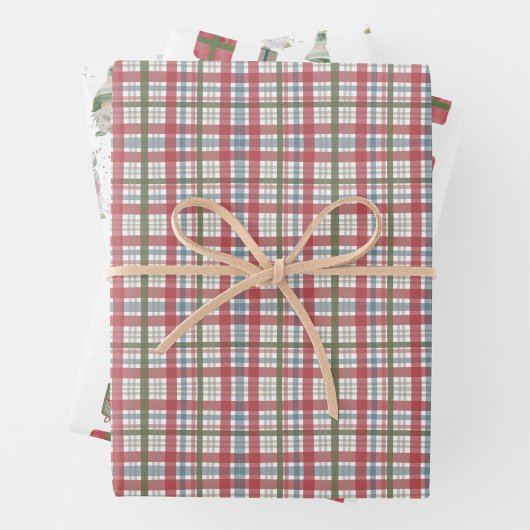 Urlaubspapier Kariert und Gnome Wrapping Paper | 3 Geschenkpapier Set