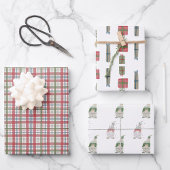 Urlaubspapier Kariert und Gnome Wrapping Paper | 3 Geschenkpapier Set