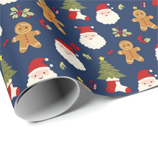 Urlaubspapier Santa und Lebkuchenmänner Geschenkpapier (Rolleneckpunkt)