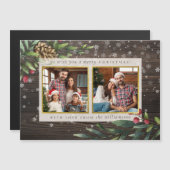 Urlaubsprigs Rustikales Holz & Gold Weihnachtsfest Magnetkarte (Vorne/Hinten)