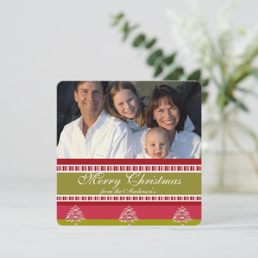 Urlaubsskripte Rot-Grün-Baumuster-Karte Einladung (Stehend Vorderseite)
