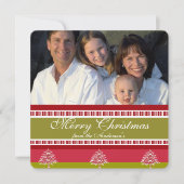 Urlaubsskripte Rot-Grün-Baumuster-Karte Einladung (Vorderseite)