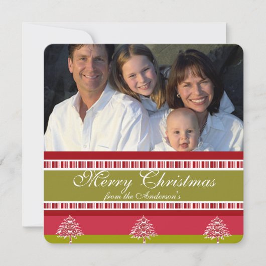 Urlaubsskripte Rot-Grün-Baumuster-Karte Einladung (Vorderseite)