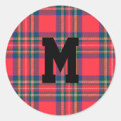 Urlaubstag Tartan Kariert Monogram Erste Weihnacht Runder Aufkleber (Vorderseite)