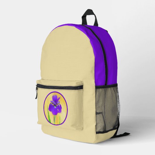 urple Bearded Iris Painting - Original Blume Art Bedruckter Rucksack (Rückseitige Ecke Rechts)