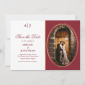 Ursprünge der feierlichen Hochzeit in Rot, Gold un Save The Date (Vorderseite)