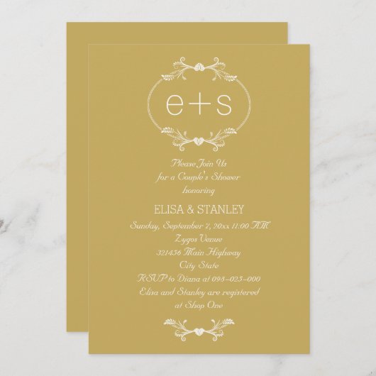 Ursprünge und Rahmen Gold Hochzeitsdusche Einladung (Vorne/Hinten)