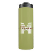 Ursprünglich modern, monogram, olive-grün chic thermosbecher (Vorderseite)