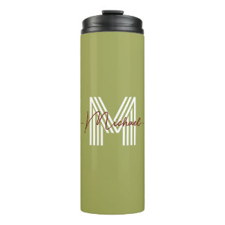Ursprünglich modern, monogram, olive-grün chic thermosbecher