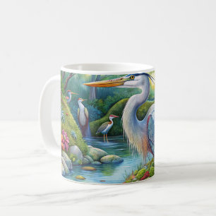 Ursprüngliche Aquarellfarbe Große Blaue Heron-Bird Kaffeetasse