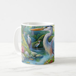 Ursprüngliche Aquarellfarbe Große Blaue Heron-Bird Kaffeetasse
